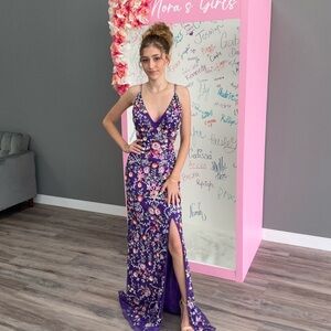 Primavera Couture Floral Purple Prom Dress 3073